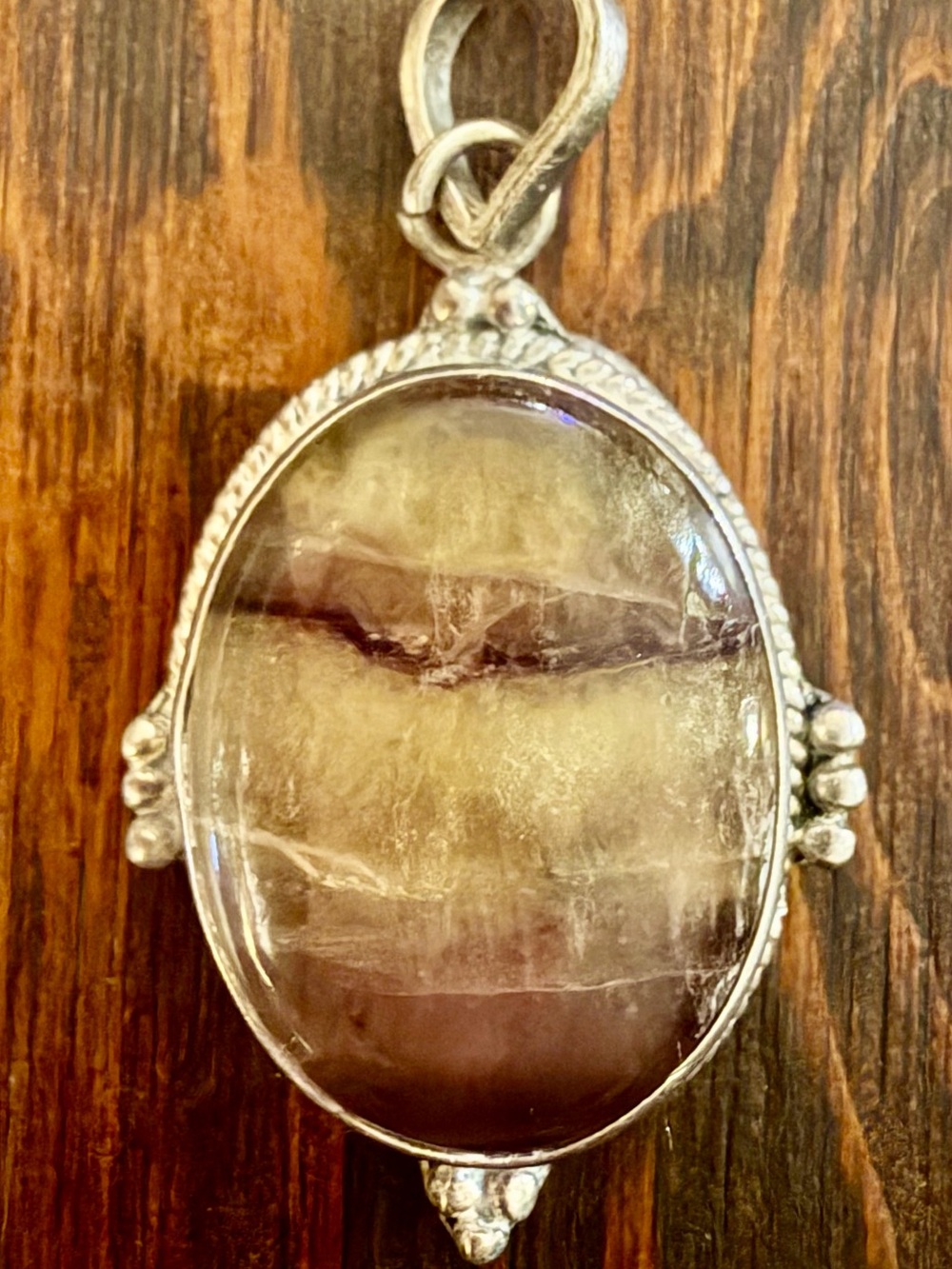 Vintage FLUORITE CRYSTAL PENDANT Sterling Silver